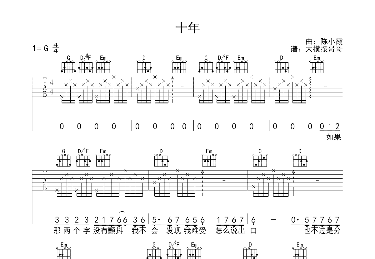 十年吉他谱预览图