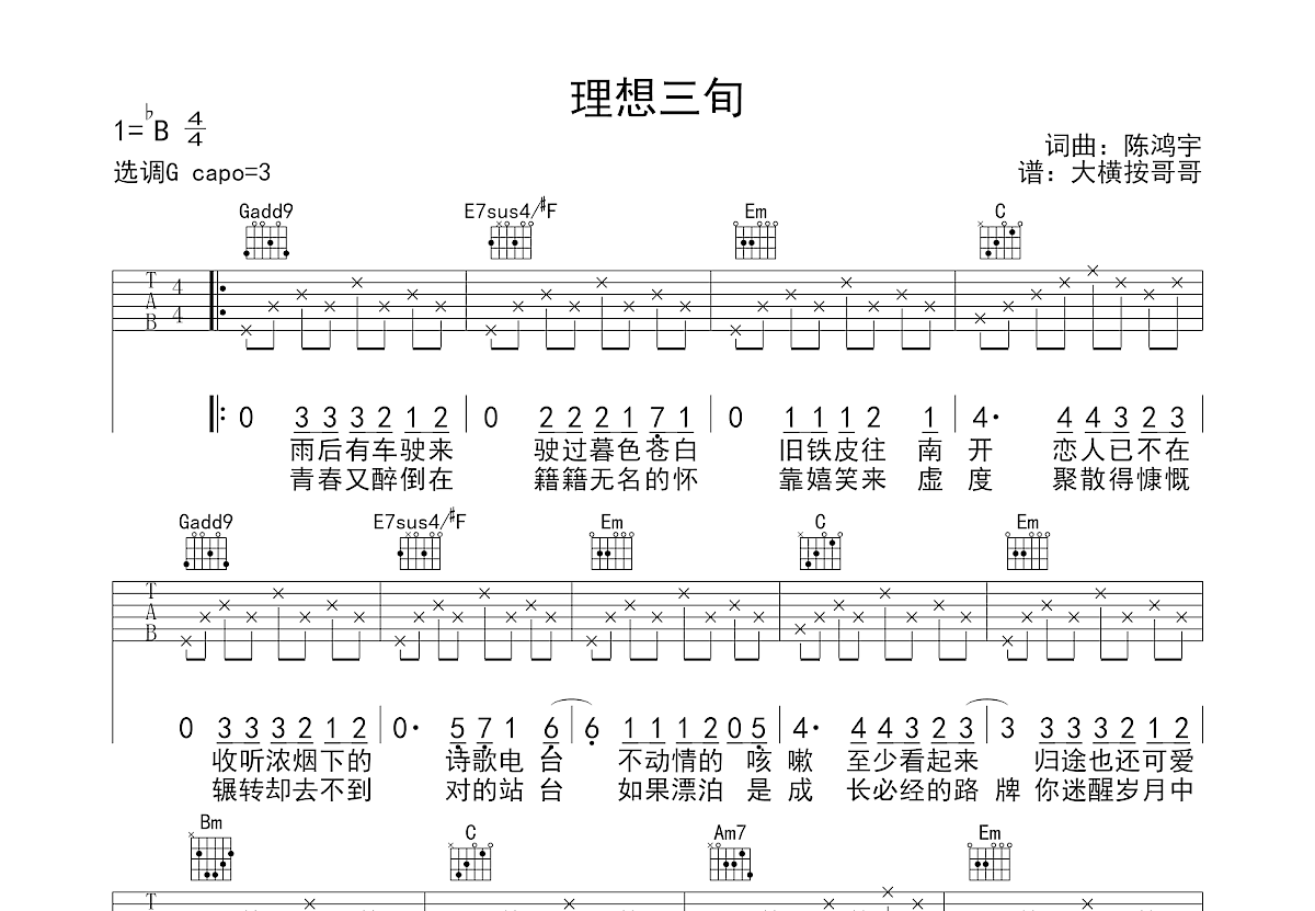 理想三旬吉他谱预览图