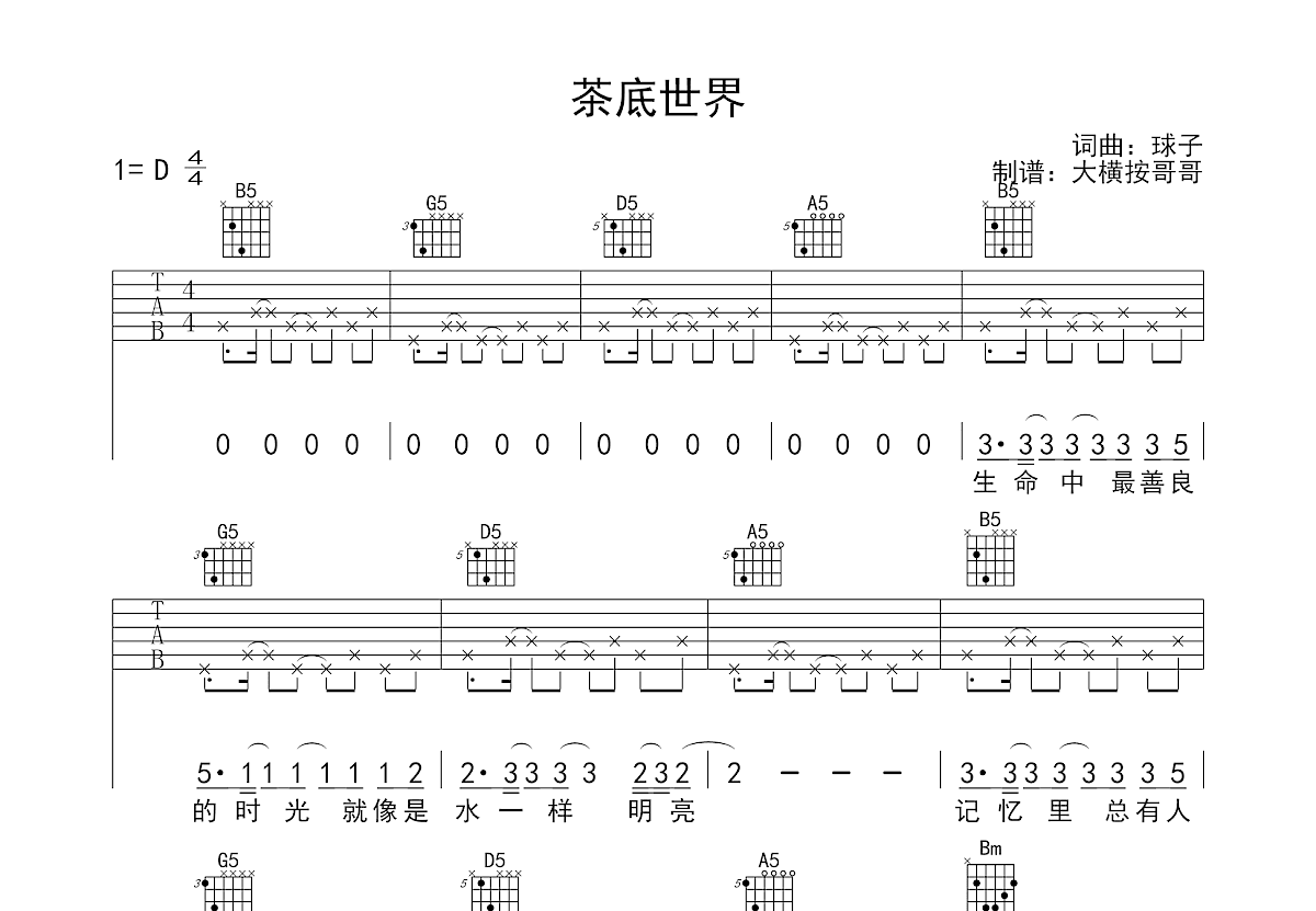 茶底世界吉他谱预览图