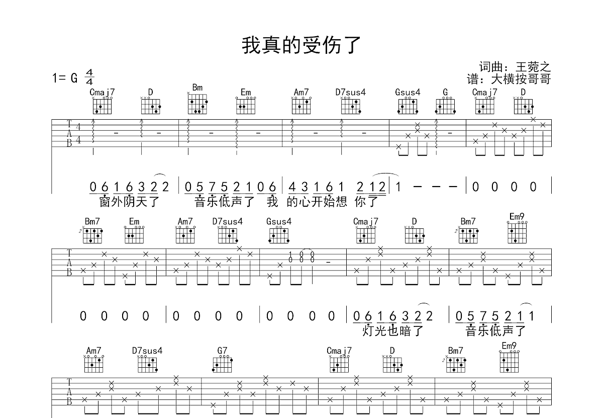 我真的受伤了吉他谱预览图