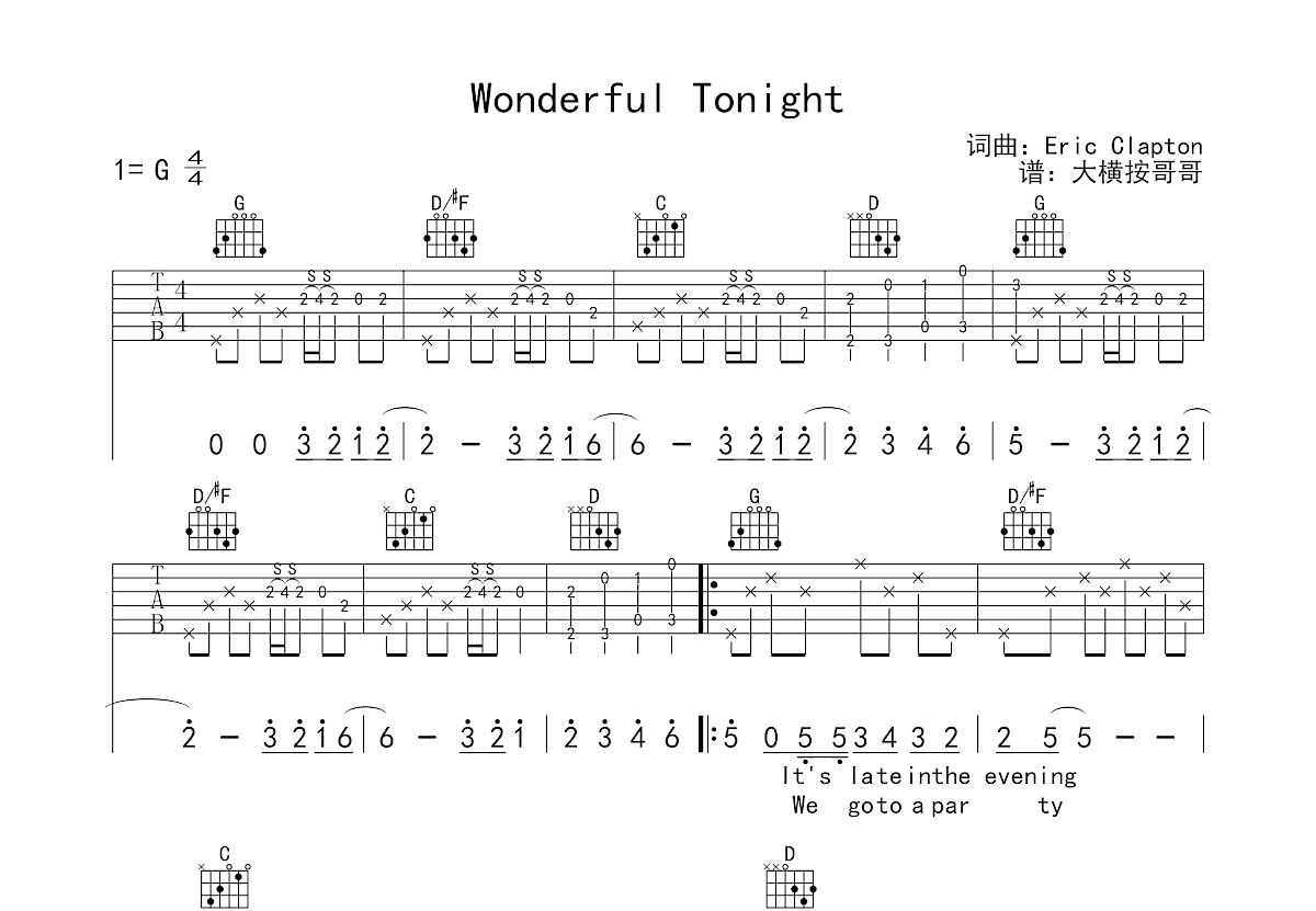 Wonderful Tonight吉他谱预览图