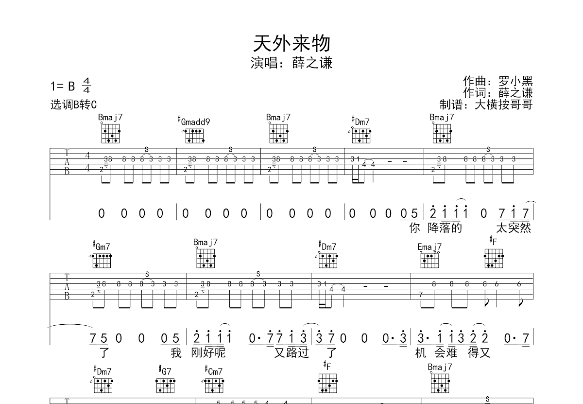 天外来物吉他谱预览图