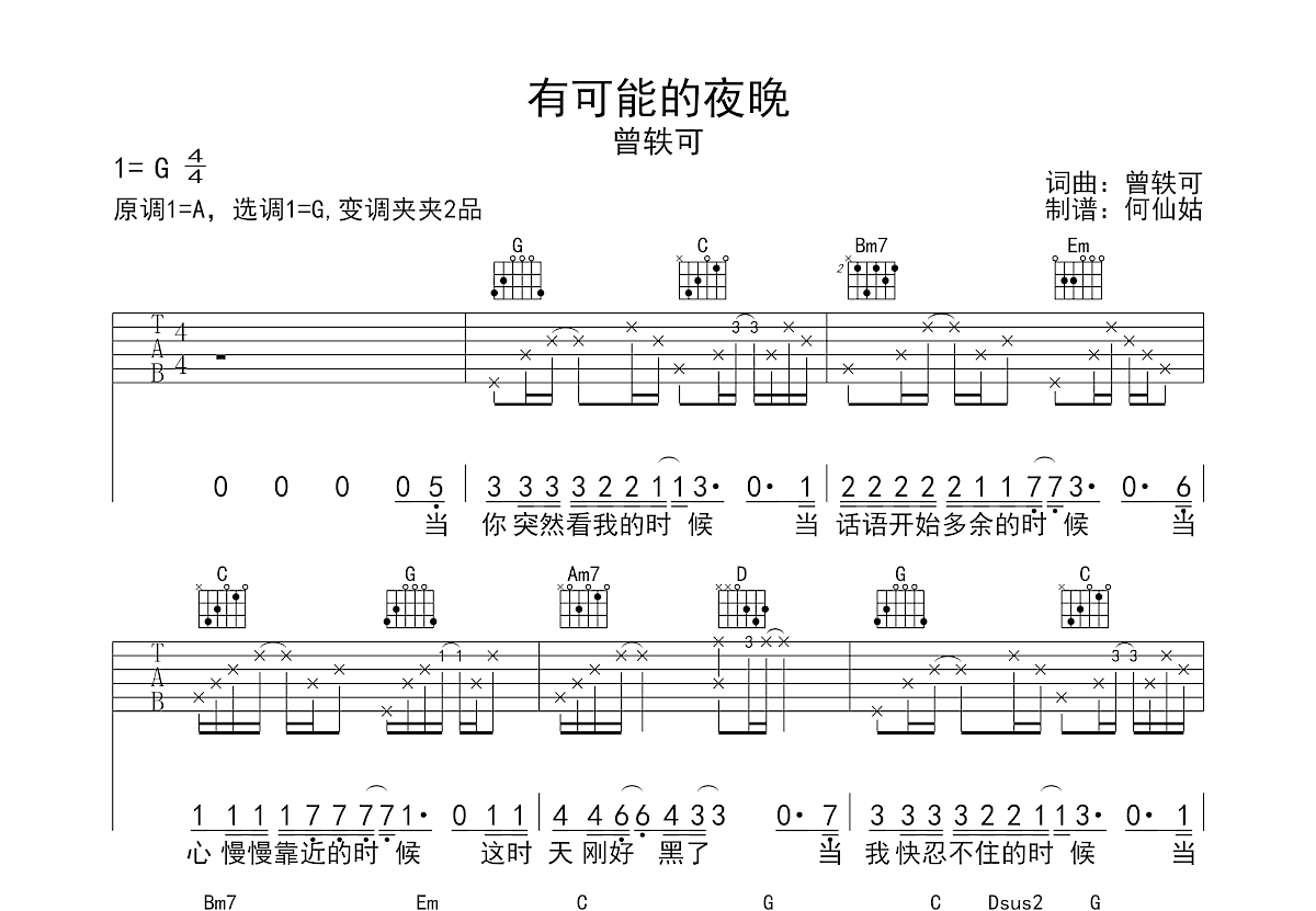 有可能的夜晚吉他谱预览图