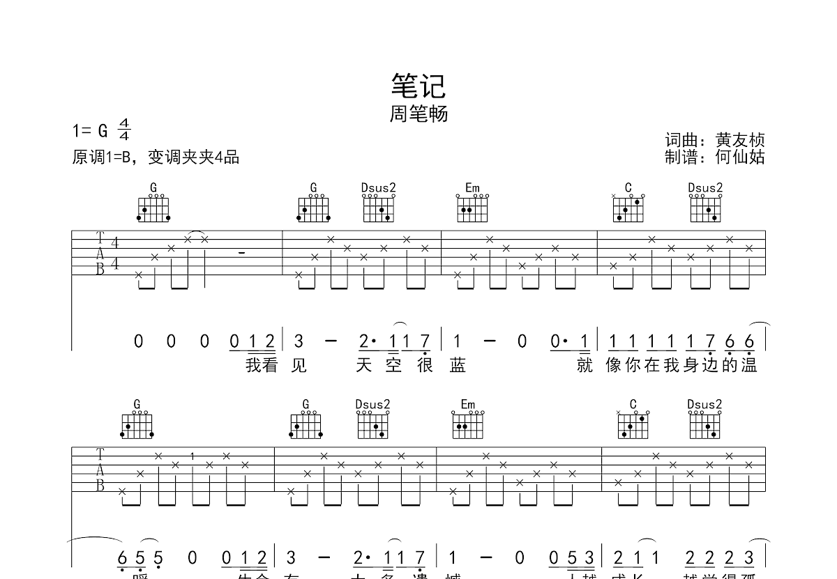 笔记吉他谱预览图