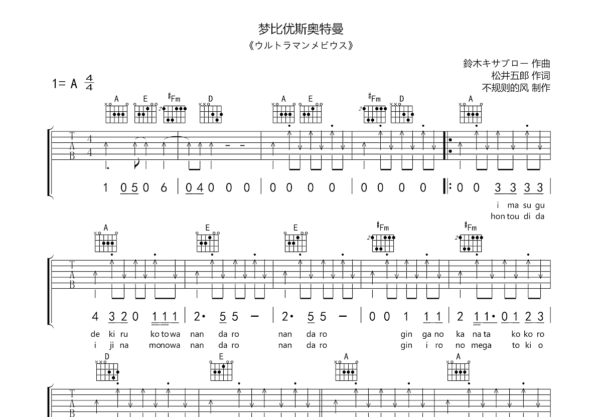梦比优斯奥特曼吉他谱预览图