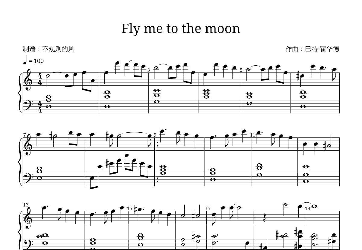 Fly me to the moon五线谱预览图