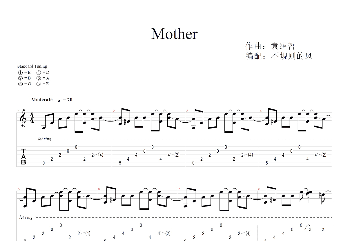 Mother吉他谱预览图