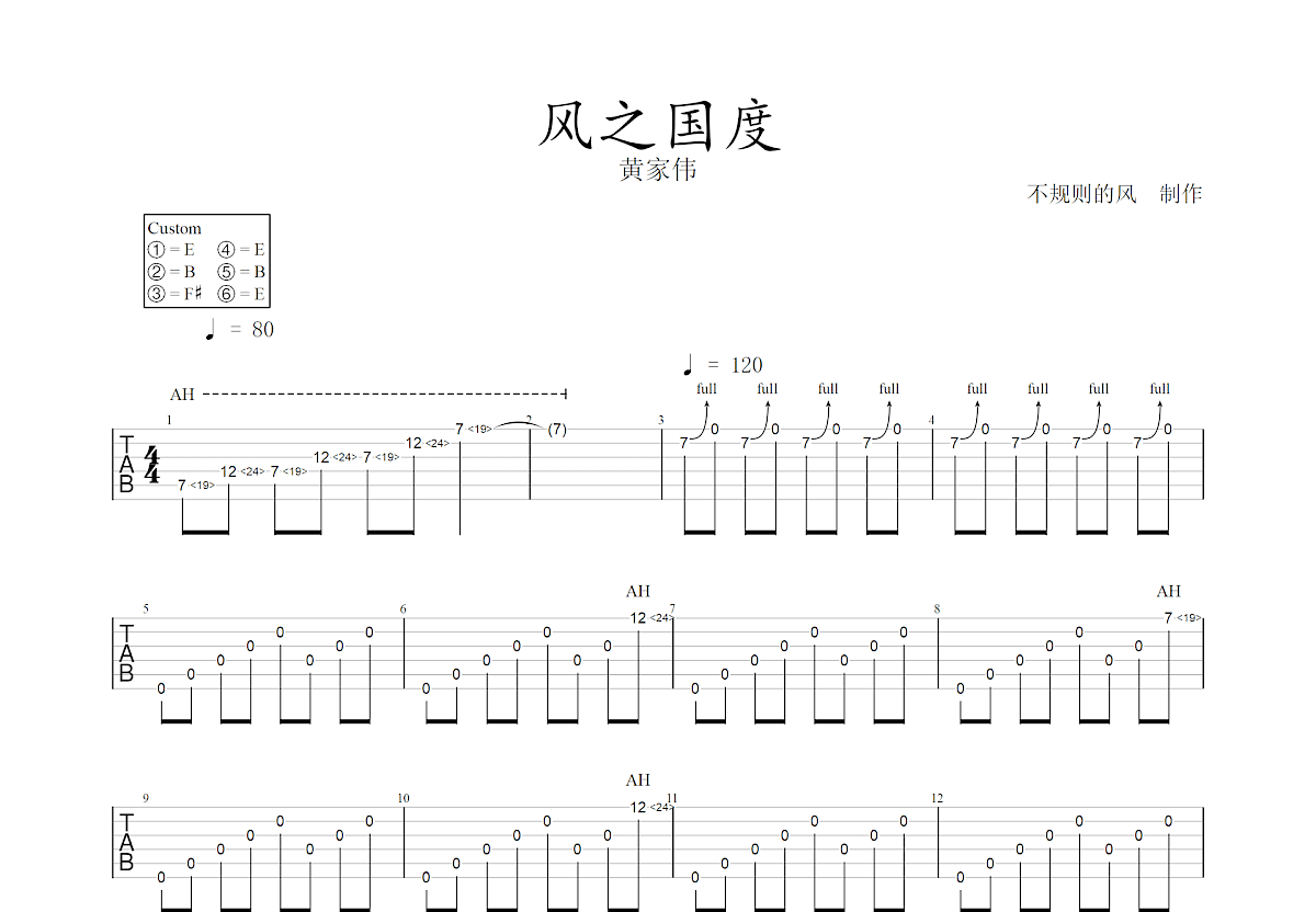 风之国度吉他谱预览图