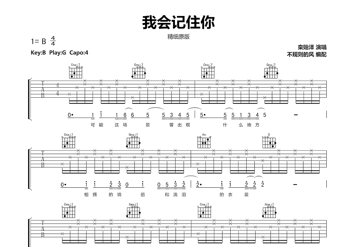 我会记住你吉他谱预览图