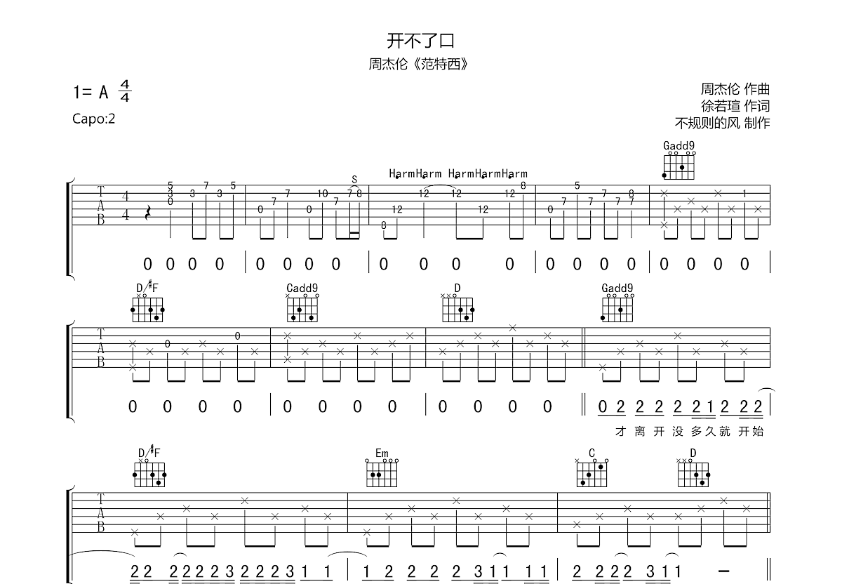 开不了口吉他谱预览图