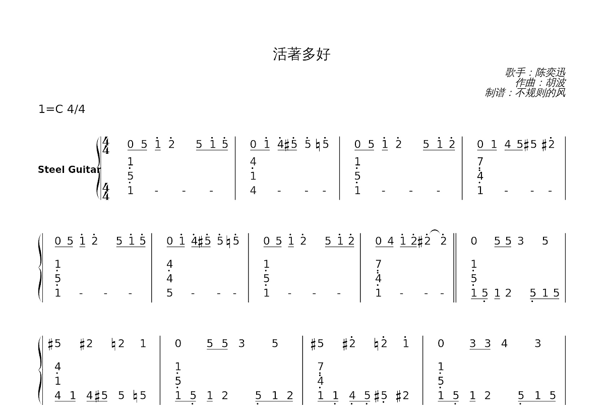 活著多好简谱预览图