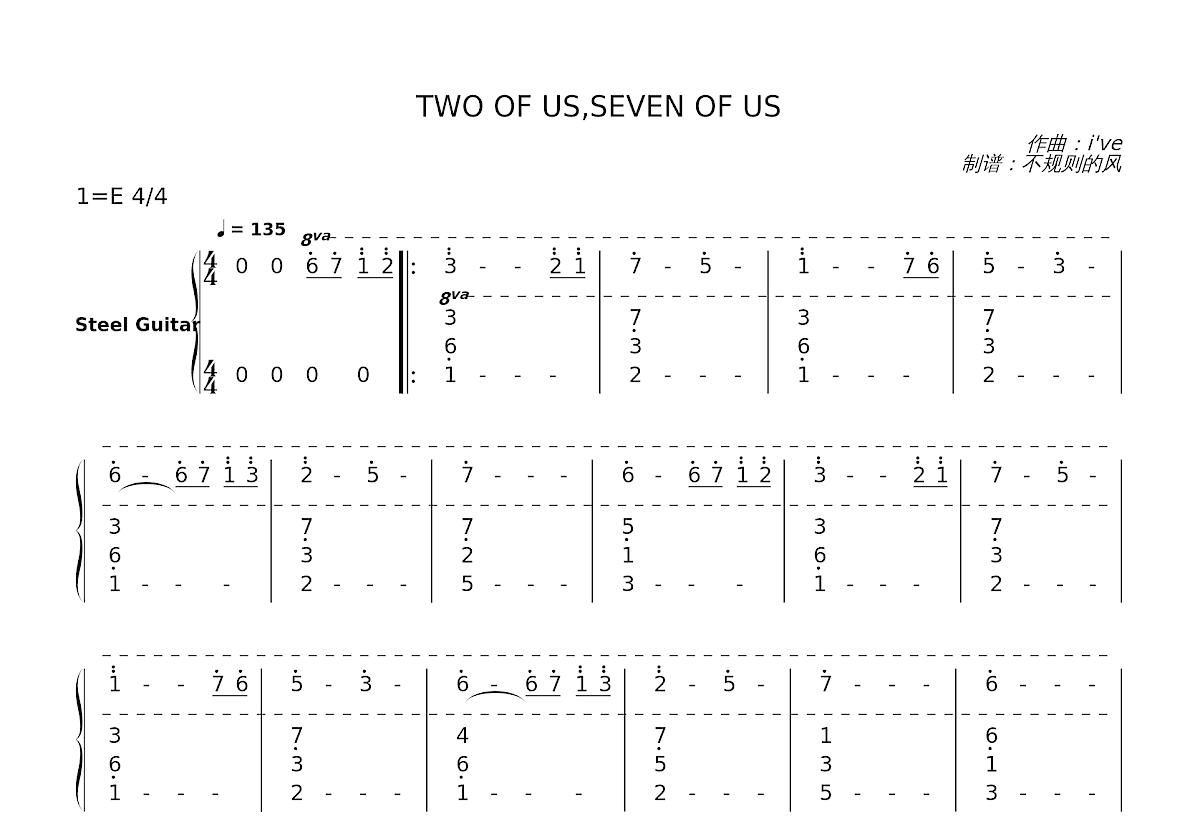TWO OF US,SEVEN OF US简谱预览图