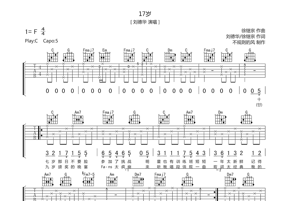 17岁吉他谱预览图