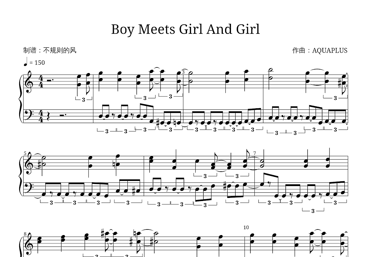 Boy Meets Girl And Girl五线谱预览图