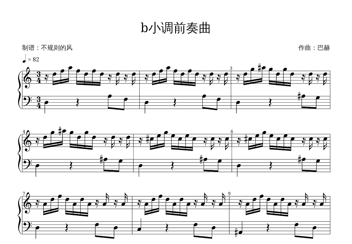 b小调前奏曲五线谱预览图