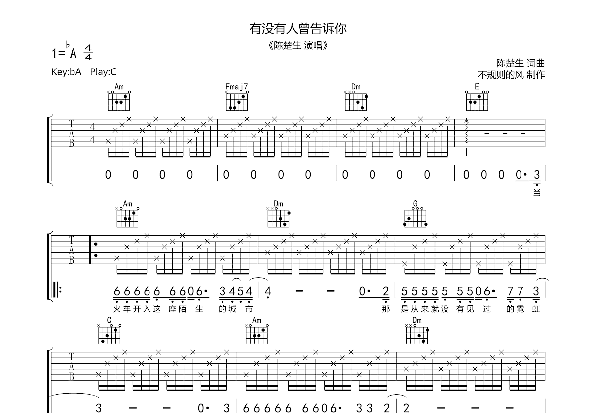 有没有人曾告诉你吉他谱预览图