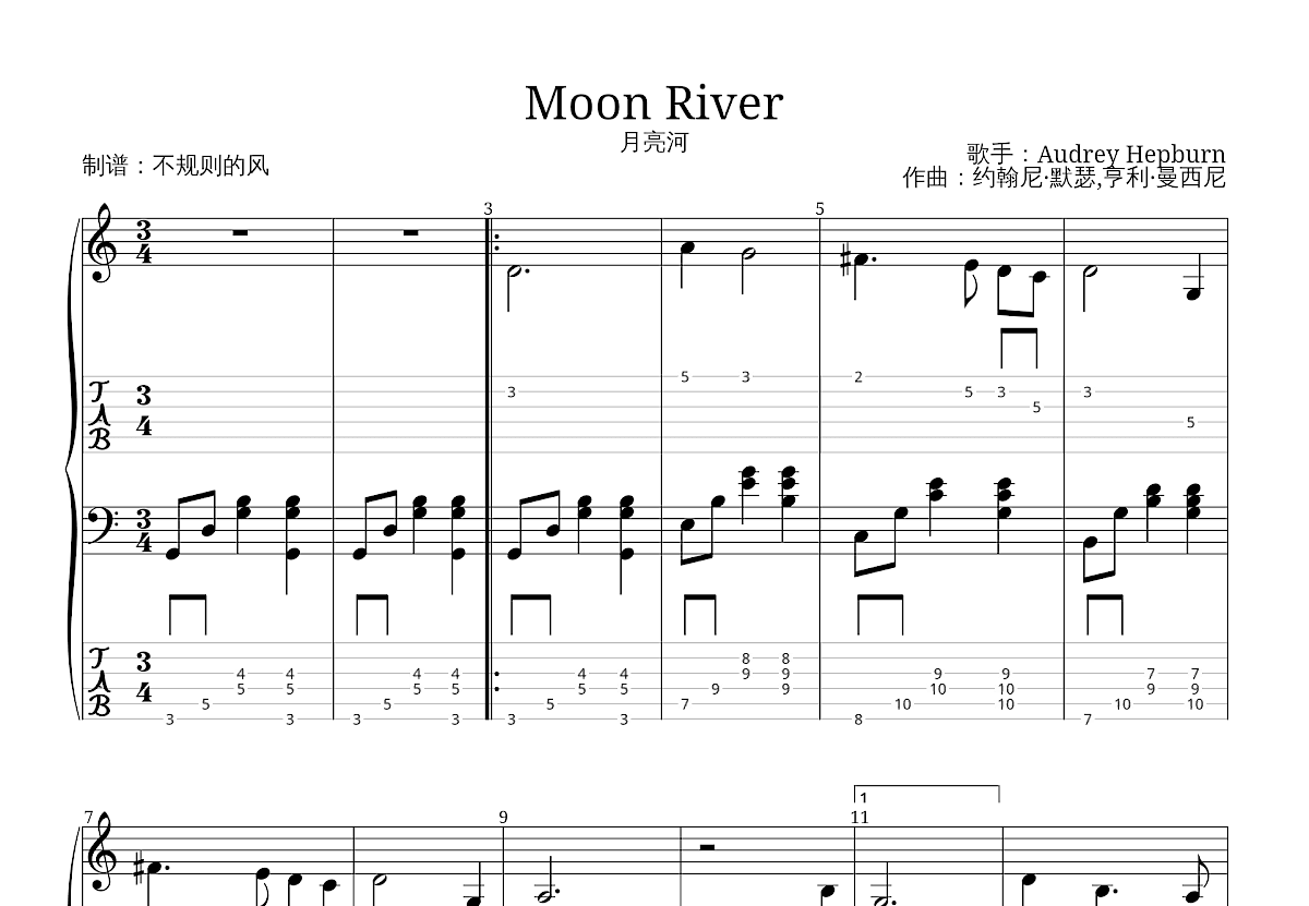 Moon River五线谱预览图