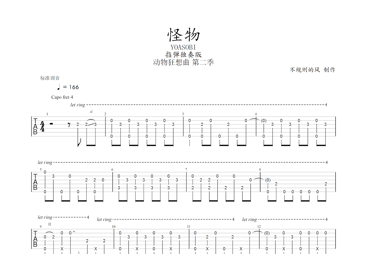 怪物吉他谱预览图