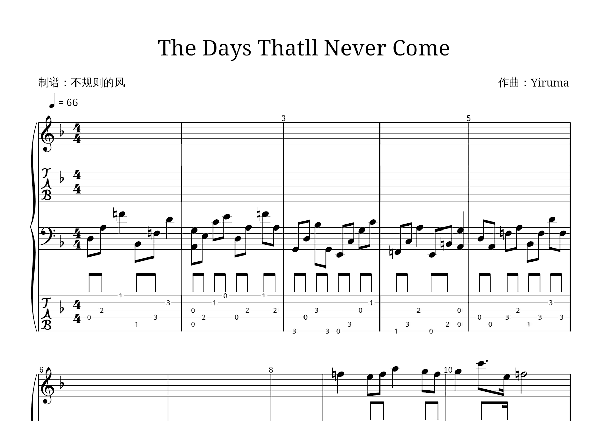 The Days Thatll Never Come五线谱预览图