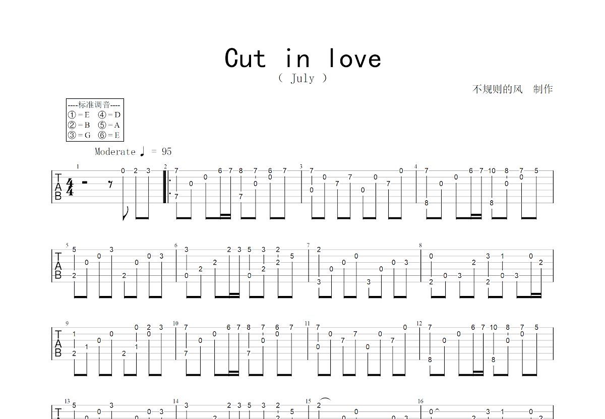 Cut in love吉他谱预览图