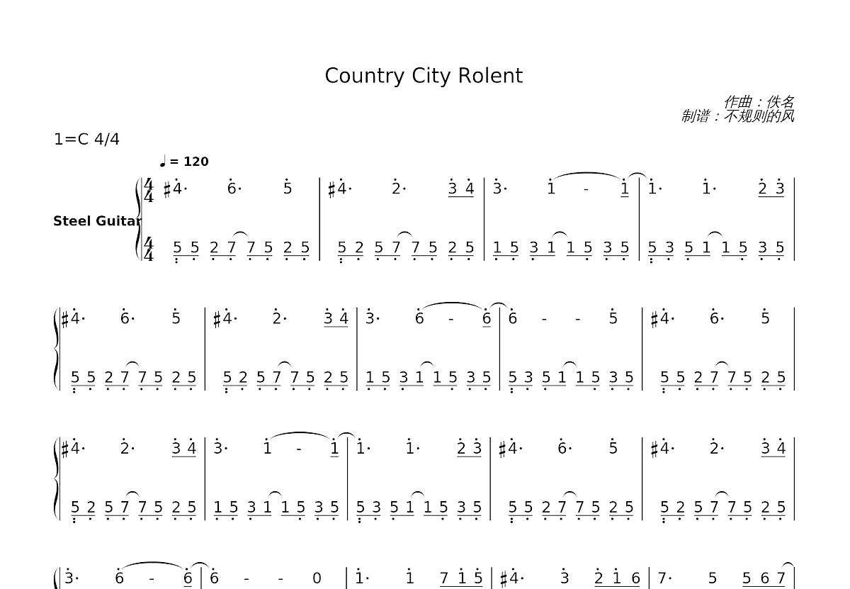 Country City Rolent简谱预览图
