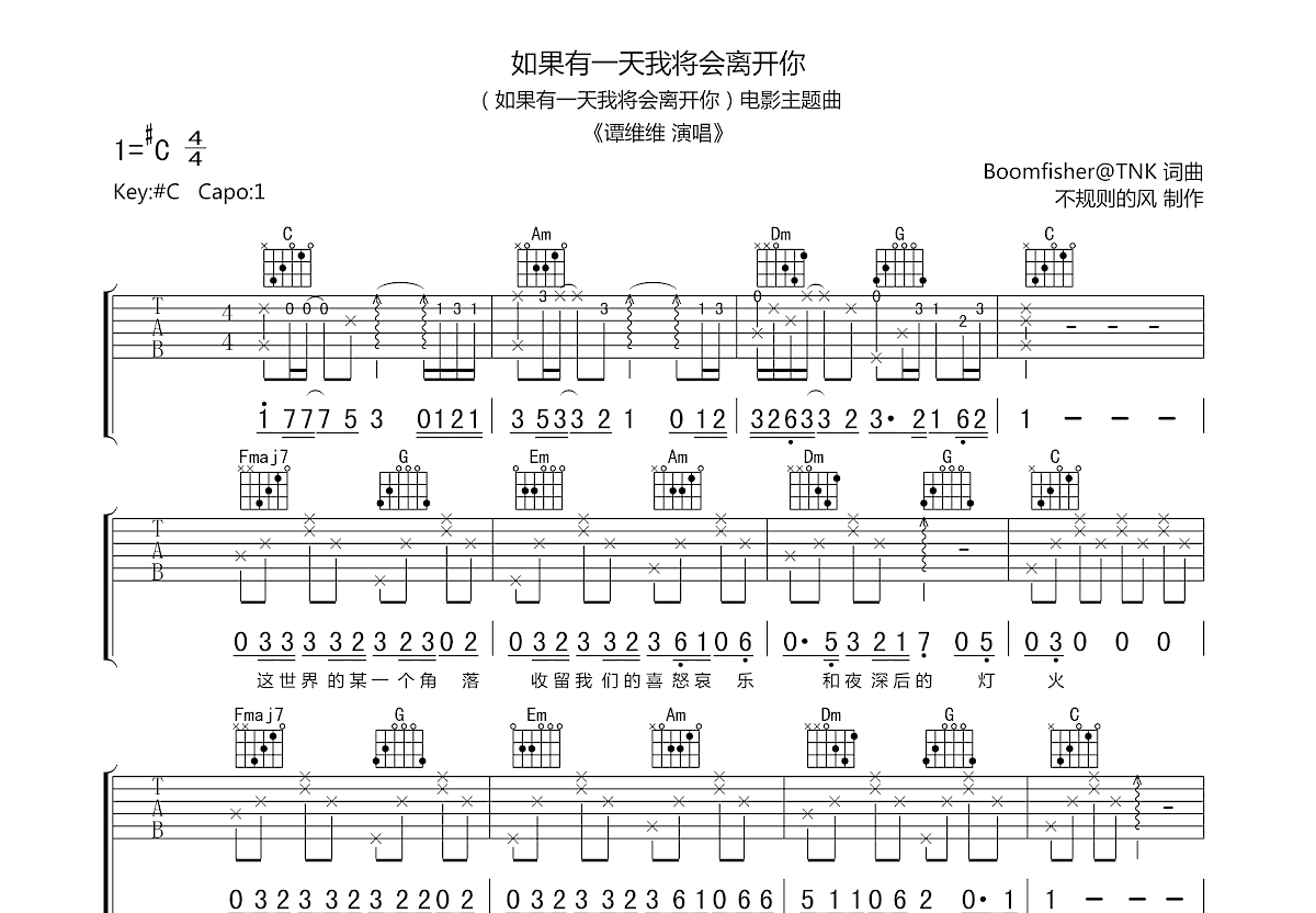 如果有一天我将会离开你吉他谱预览图