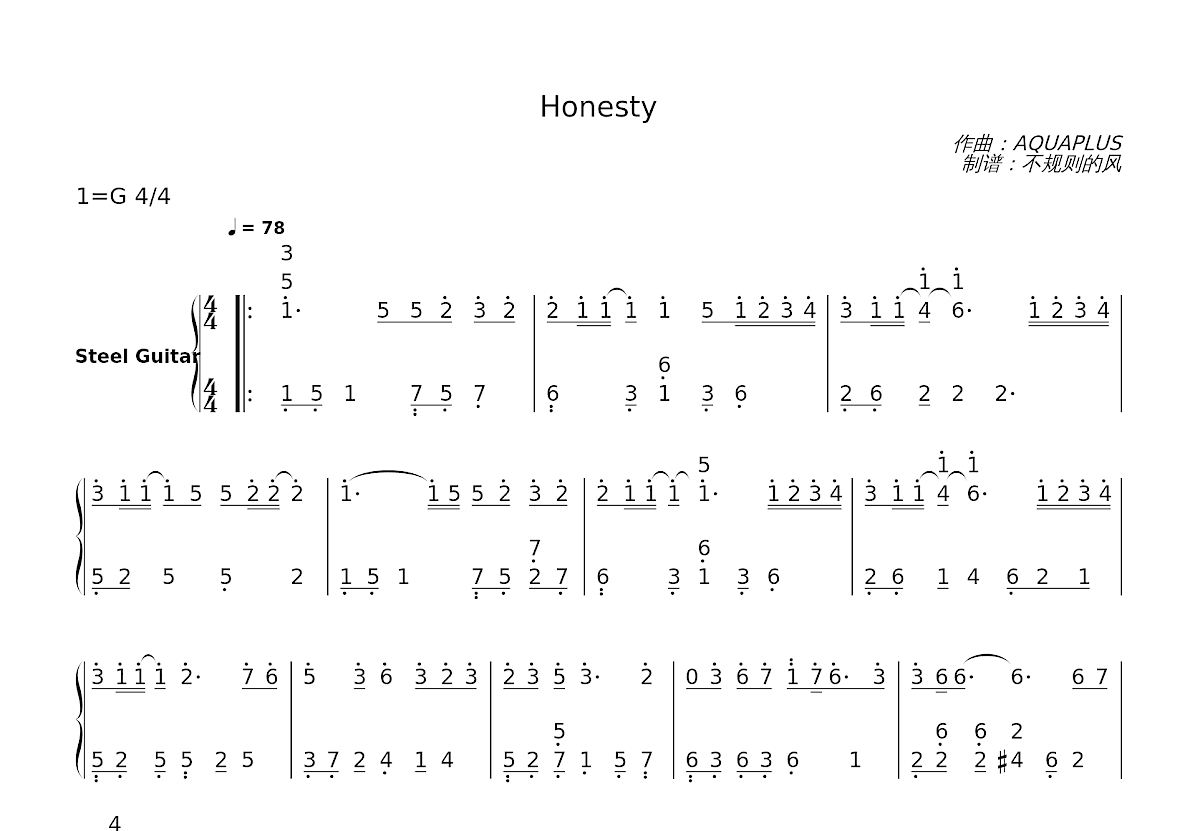 Honesty简谱预览图