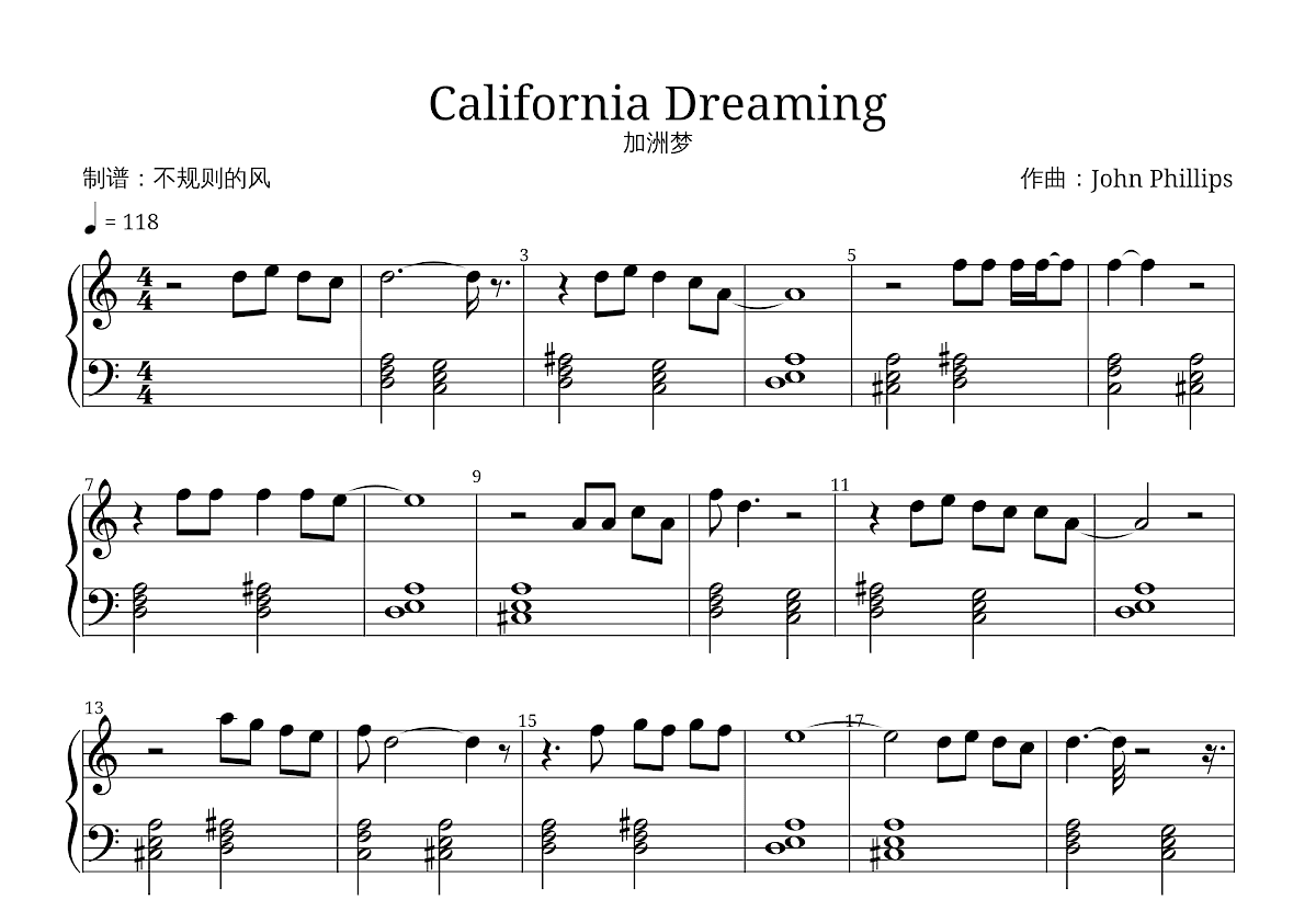 California Dreaming五线谱预览图