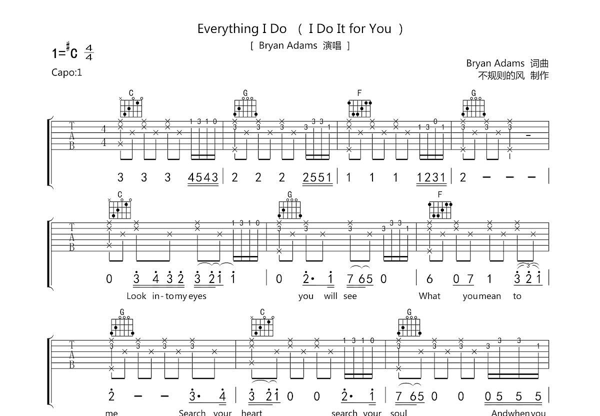 Everything I Do吉他谱预览图