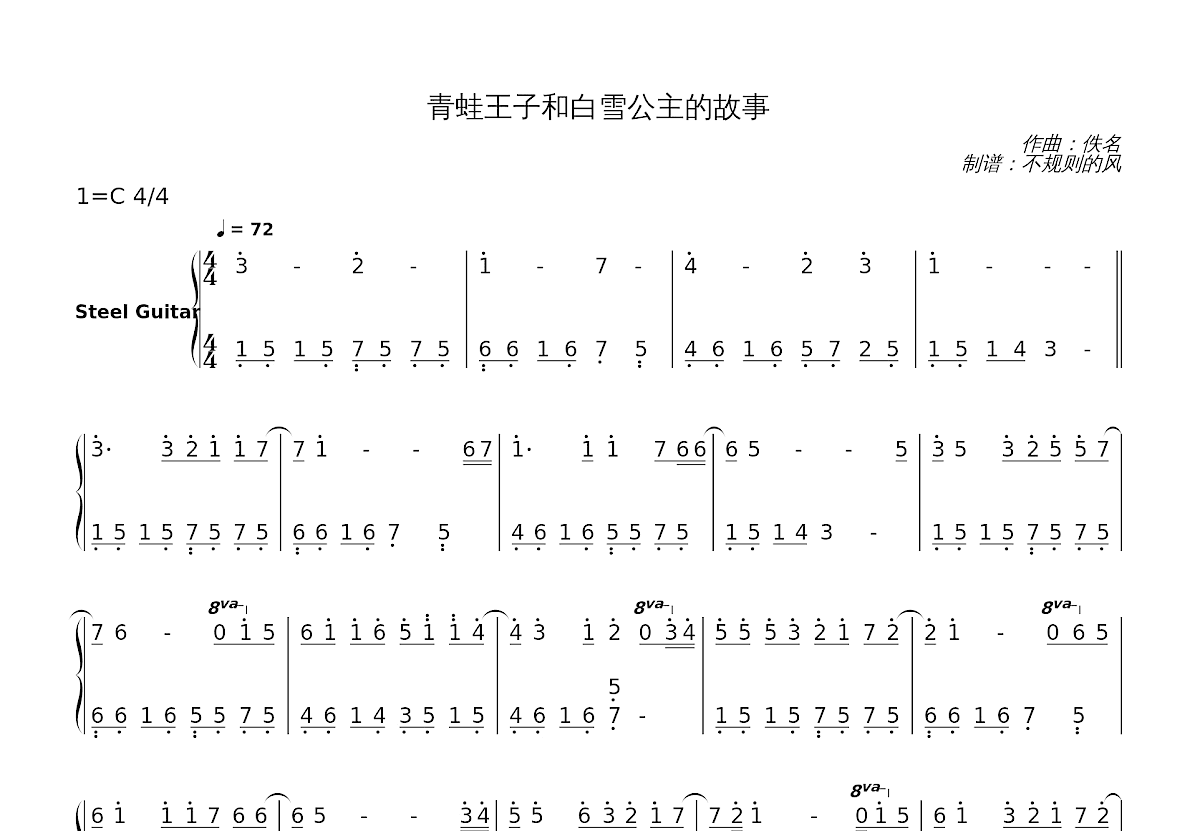 青蛙王子和白雪公主的故事简谱预览图