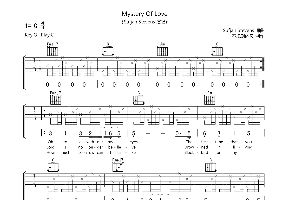 Mystery Of Love吉他谱预览图