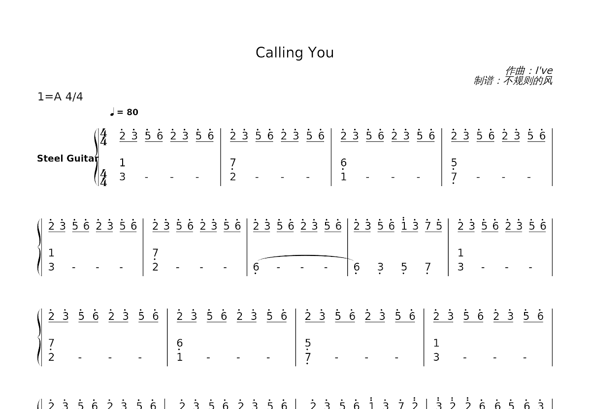 Calling You简谱预览图