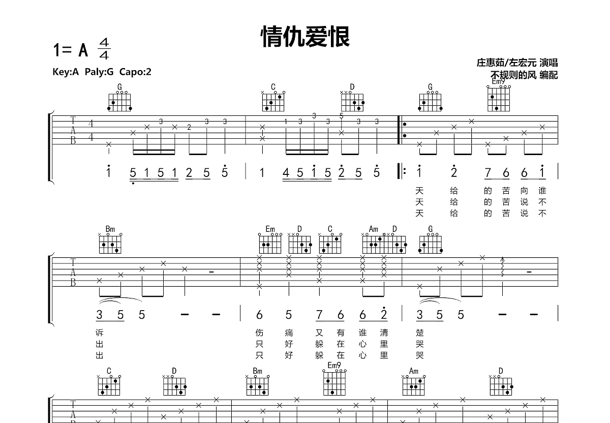 情仇爱恨吉他谱预览图