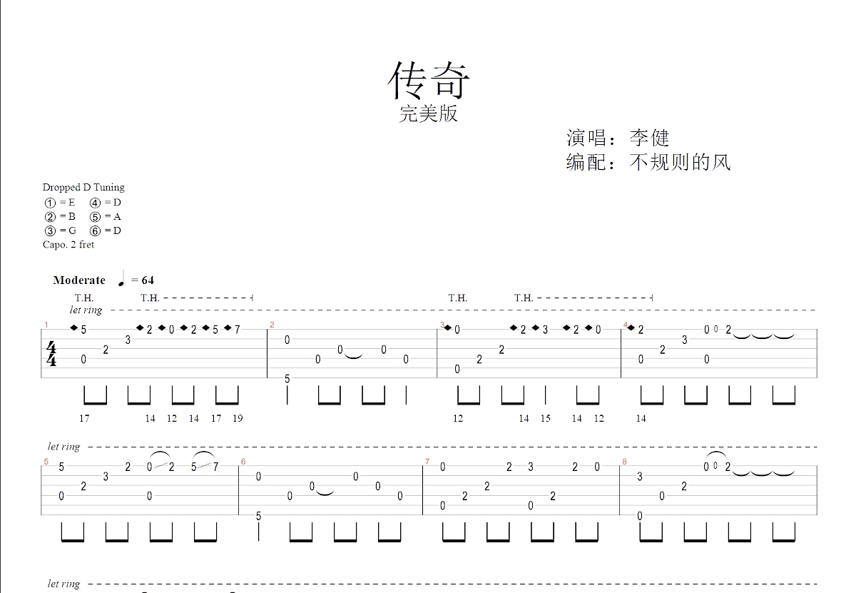 传奇吉他谱预览图