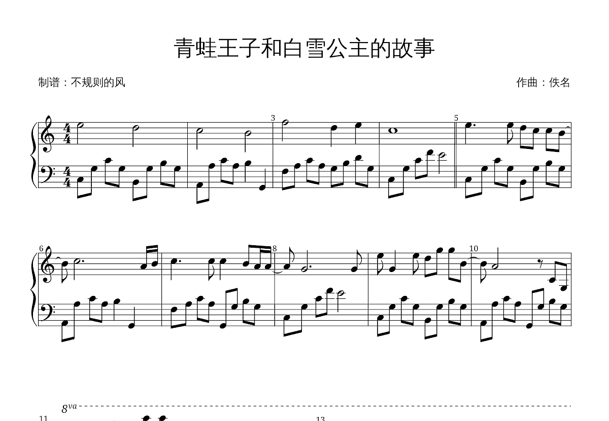 青蛙王子和白雪公主的故事钢琴谱_佚名_C调独奏
