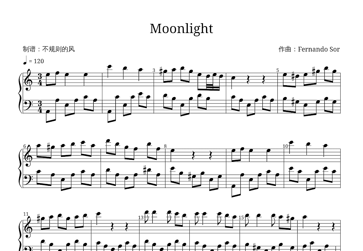 Moonlight五线谱预览图