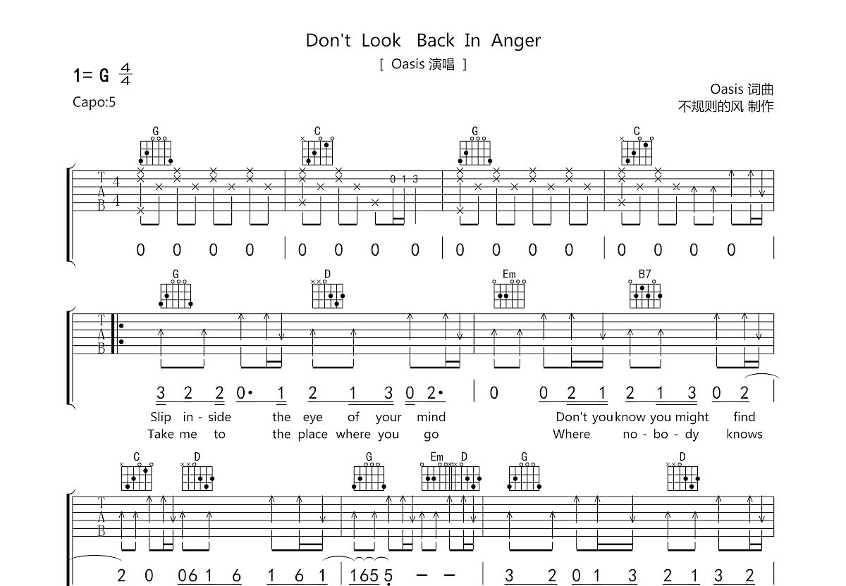 Don't  Look  Back  In  Anger吉他谱预览图