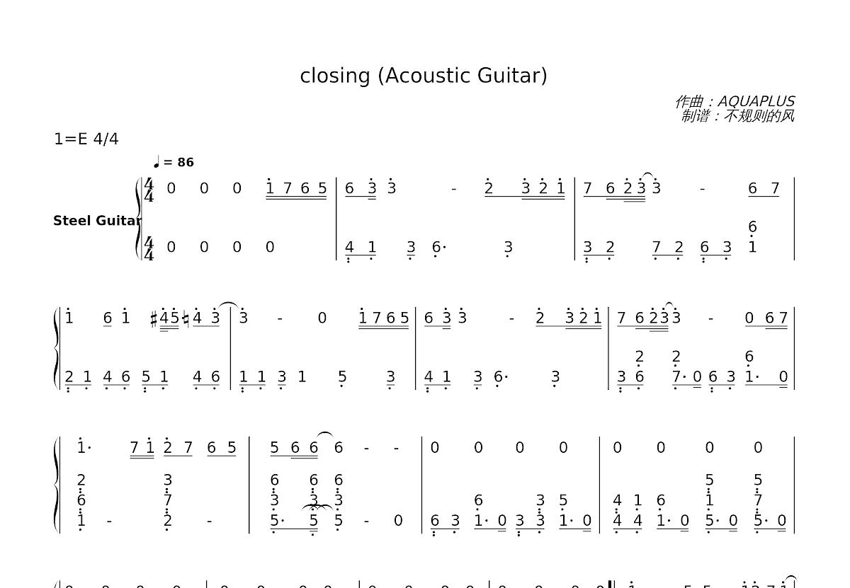 closing (Acoustic Guitar)简谱预览图