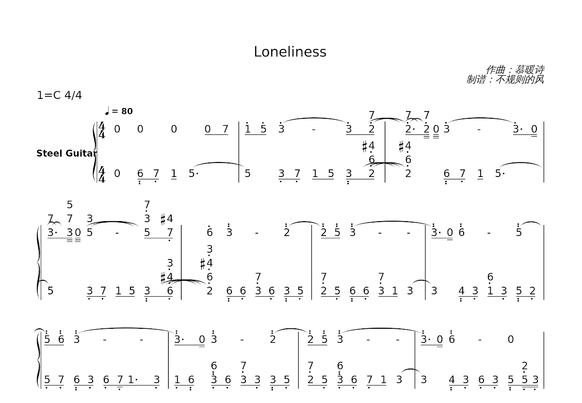Loneliness简谱预览图