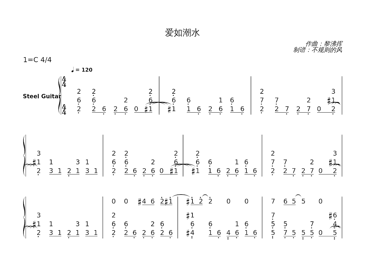 爱如潮水简谱预览图