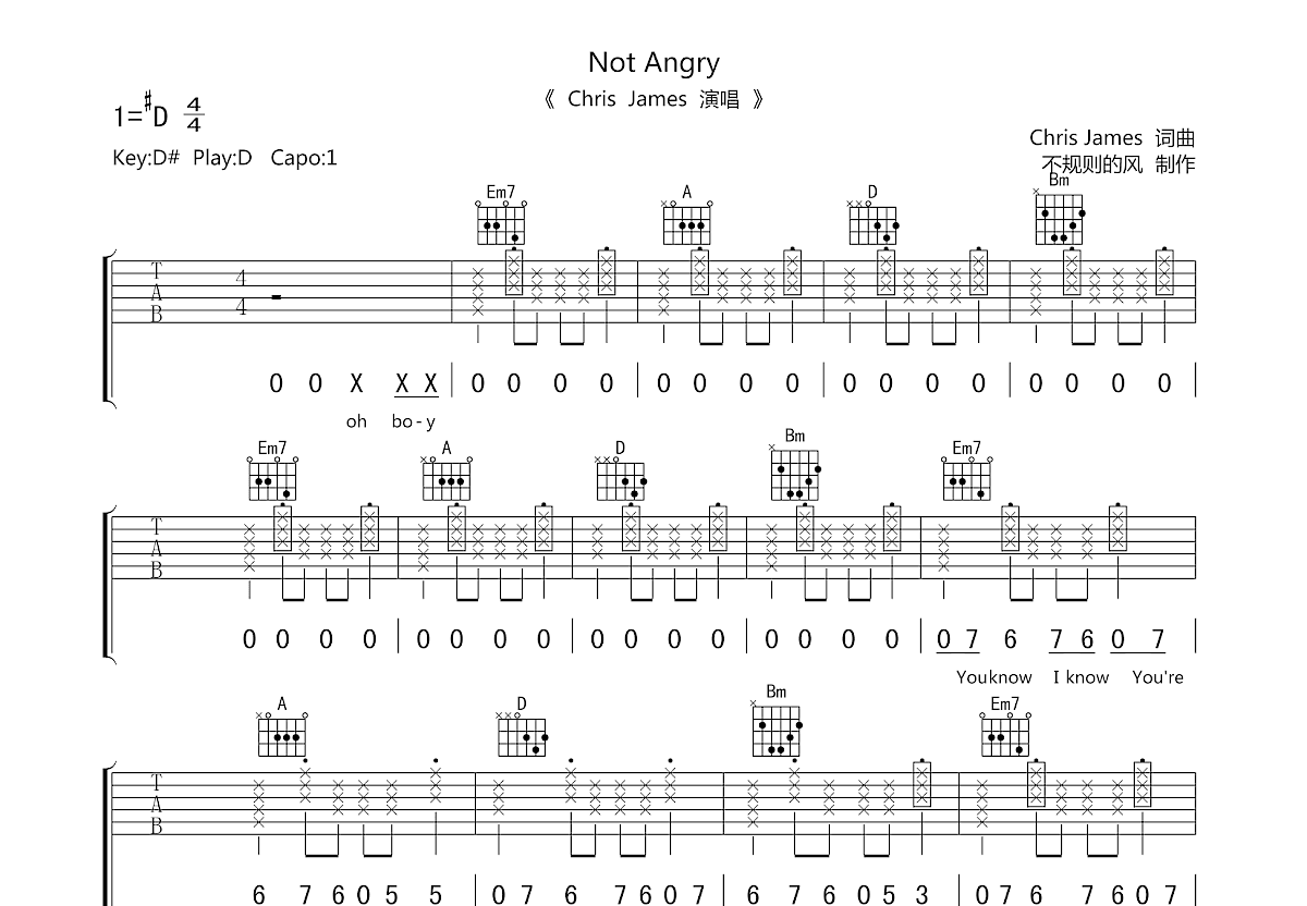 Not Angry吉他谱预览图