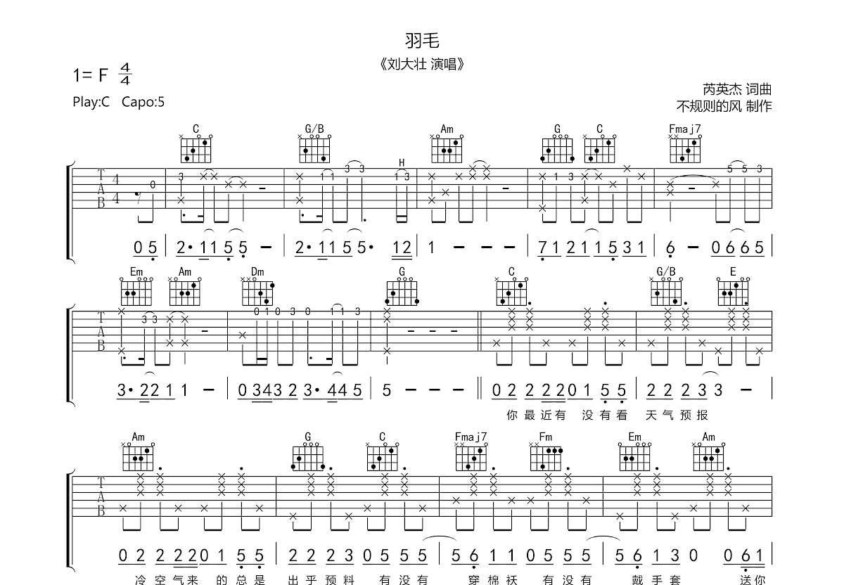 羽毛吉他谱预览图