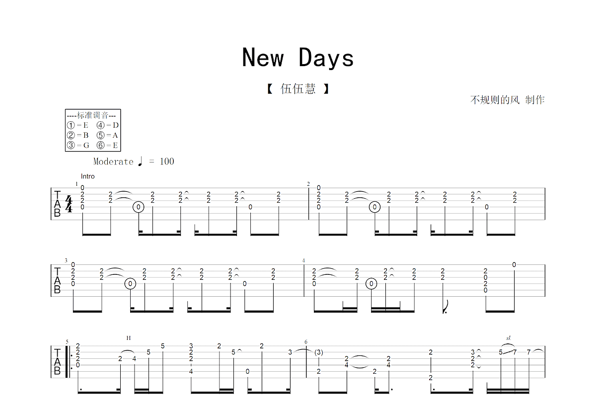 New Days吉他谱预览图