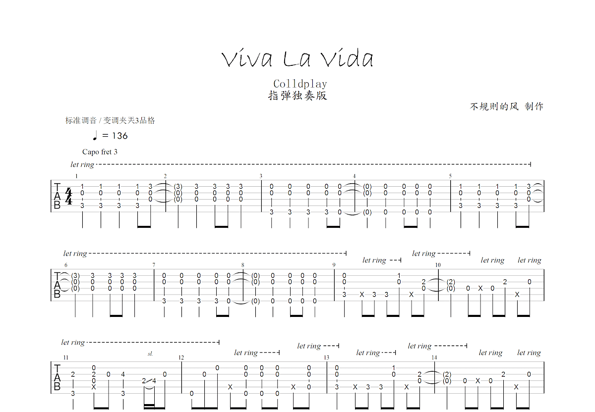 Viva La Vida吉他谱预览图