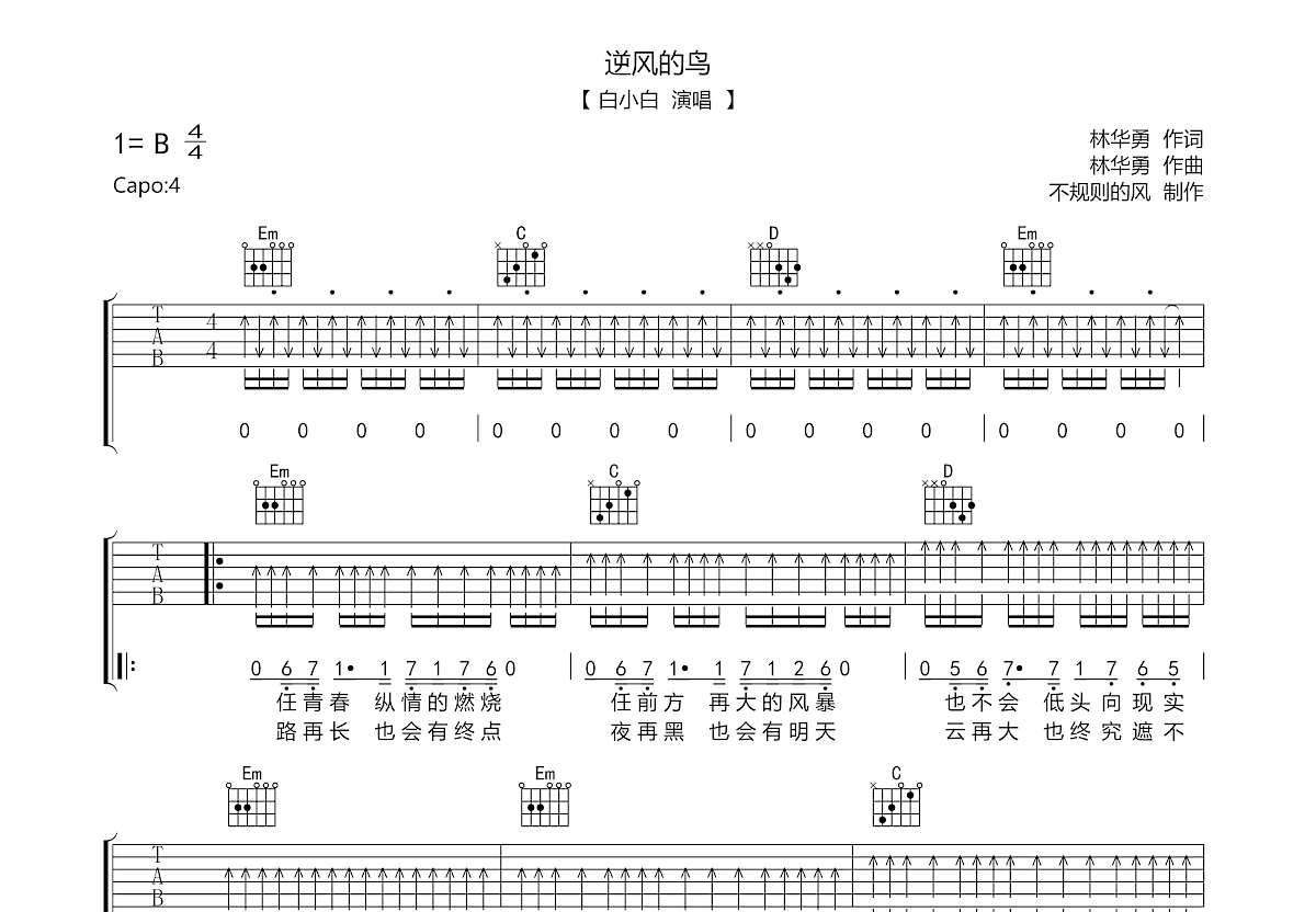 逆风的鸟吉他谱预览图