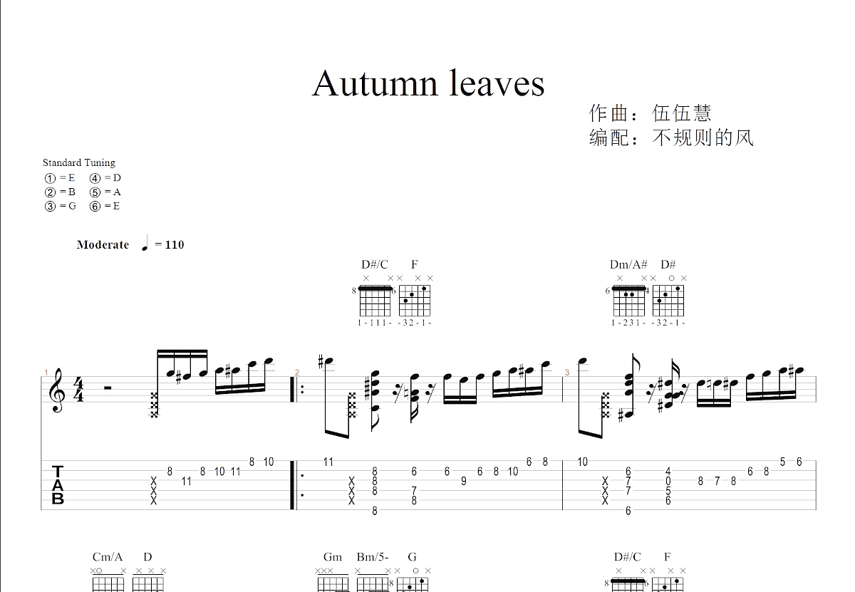 Autumn leaves吉他谱预览图