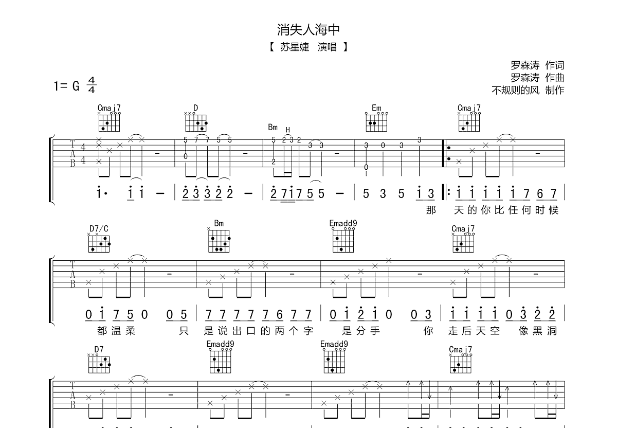 消失人海中吉他谱预览图