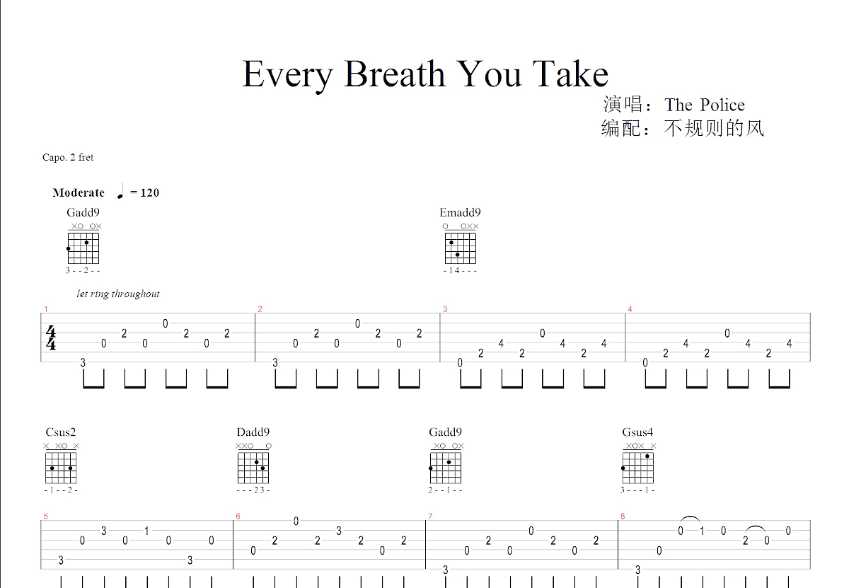 Every Breath You Take吉他谱预览图