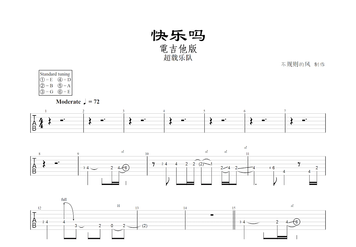 快乐吗吉他谱预览图