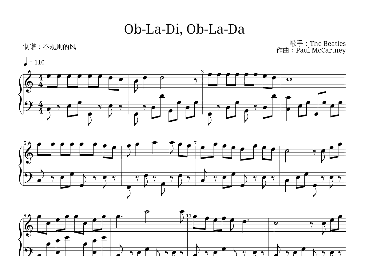 Ob-La-Di, Ob-La-Da五线谱预览图